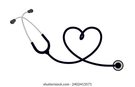 ฺBlack stethoscope with heart shape. Vector Medical Illustration.