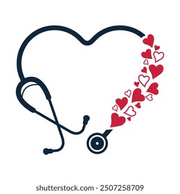 Estetoscopio con Vector de forma de corazón, Estetoscopio médico Vector de forma de corazón, Estetoscopio Vector, Icono de salud, Herramientas médicas Vector, Estetoscopio de sangre, Médico, Enfermera, Médico, Salud