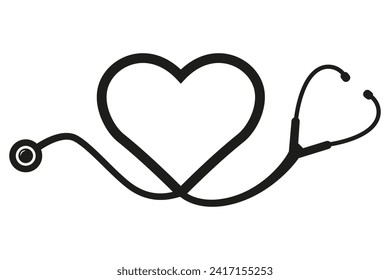 Stethoscope in heart shape, Vector nurse instrument icon Illustration isolated on white background