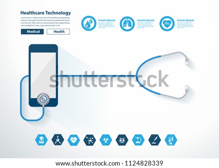 Stethoscope heart with smartphone creative design healthcare technology idea concept, Vector illustration layout template
