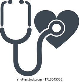 Stethoscope and heart symbol. Listening heartbeat. Heart rate measurement. Flat icon design for health concept. svg
