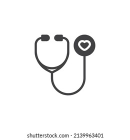 Stethoscope and heart vector icon. filled flat sign for mobile concept and web design. Heart diagnostic glyph icon. Symbol, logo illustration. Vector graphics