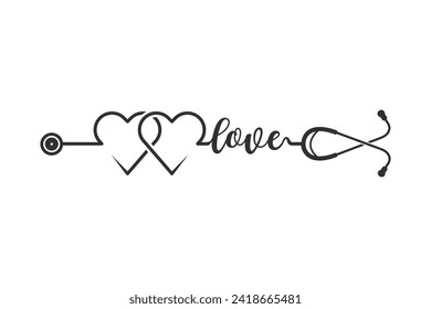 Stethoscope Heart Vector, Medical Stethoscope Heart Shape Vector, Stethoscope Pulse Vector, Heart Health Icon, Medizinische Instrumente Vektor, Stethoscope Typografie, Arzt, Krankenschwester, Arzt 