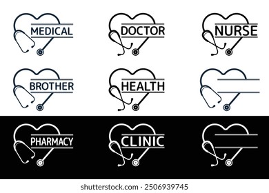 Stethoscope Heart Vector, Medical Stethoscope Heart Shape Vector, Stethoscope Pulse Vector, Medical tools Vector, Stethoscope typography, Doctor, Nurse, Doctor, Health