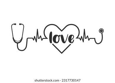 Stethoscope Heart Vector, Medical tools Vector, Stethoscope typography, Doctor, Nurse, Health, illustration, Clip Art, medical illustration, Typography