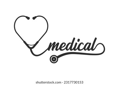 Stethoscope Heart Vector, Medical tools Vector, Stethoscope typography, Doctor, Nurse, Health, illustration, Clip Art, medical illustration, Typography