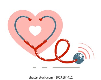Estetioscopio con icono simple del vector cardiaco aislado sobre fondo blanco, ilustración del tema cardiológico o logotipo.