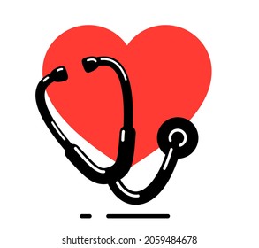 Stethoscope with heart vector simple icon isolated over white background, cardiology theme illustration or logo.