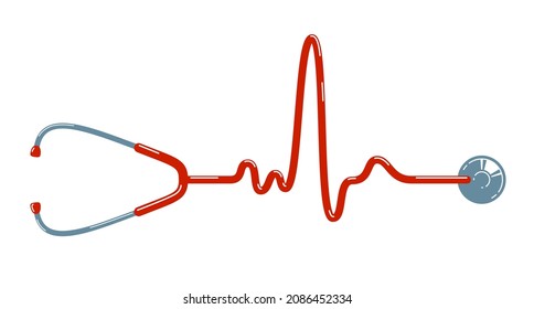 Stethoscope with heart vector simple icon isolated over white background, cardiology theme illustration or logo.