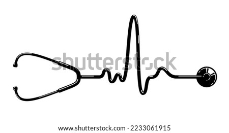 Stethoscope with heart vector simple icon isolated over white background, cardiology theme illustration or logo.