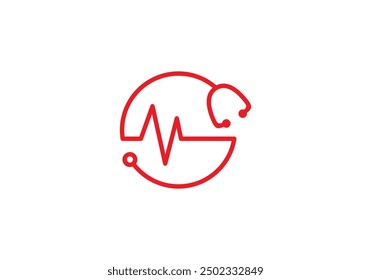 stethoscope with heartbeat in circle shape health care medical logo design inspiration