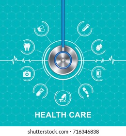 stethoscope and heartbeat flat icons in medicine, medical, health, cross, healthcare for background concepts vector illustration