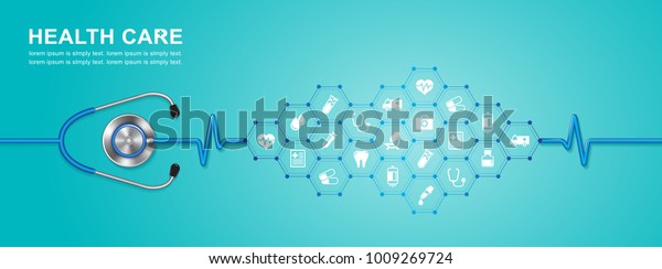 stethoscope and heartbeat flat icons\
in medicine, medical, health, cross, healthcare decoration for\
flyers, poster, web, banner, and card vector\
illustration