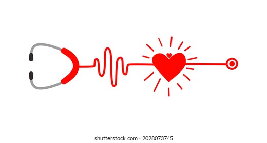 Stethoscope and Heartbeat graph pulse isolate on white background.