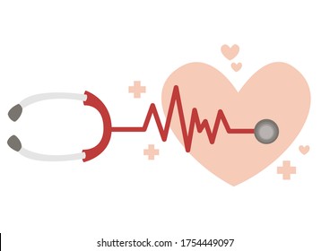 Stethoscope with heartbeat. Health and medicine concept. Flat isolated vector illustration in white background.