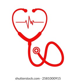 Stethoscope and heartbeat. Heart beat line icon. Flat style vector illustration isolated design.