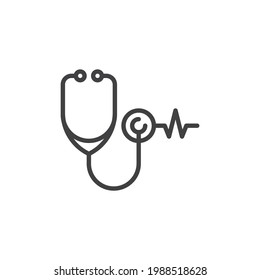 Stethoscope heartbeat line icon. linear style sign for mobile concept and web design. Heart healthcare outline vector icon. Cardiology symbol, logo illustration. Vector graphics