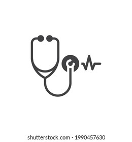 Icono vectorial del latido cardiaco del estetioscopio. signo plano relleno para concepto móvil y diseño web. Icono de glifo de cuidado del corazón. Símbolo de cardiología, ilustración del logo. Gráficos vectoriales