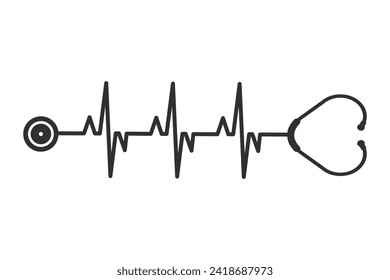 Stethoscope Heartbeat Vector Illustration, Heartbeat Monitoring with Stethoscope Graphic, Medical Stethoscope with Heartbeat Pulse Icon, Stethoscope Heartbeat, Pulsating 