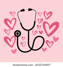 Estetoscópio com corações amor ilustração médica