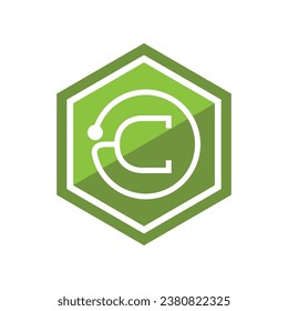 Stethoscope and Hexagon Combining with Letter C Logo