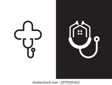stethoscope home logo design house health care vector graphic