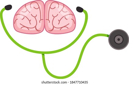 Stethoscope and human brain on white background illustration