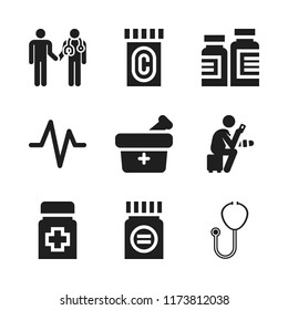 stethoscope icon. 9 stethoscope vector icons set. medicine, blood pressure gauge and heartbeat icons for web and design about stethoscope theme