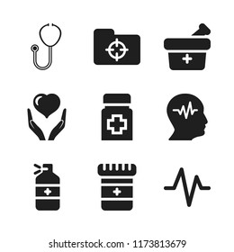 stethoscope icon. 9 stethoscope vector icons set. infected folder, cardiology tool and medicine icons for web and design about stethoscope theme