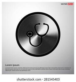 Stethoscope icon - abstract logo type icon - Realistic Silver metal button abstract background. Vector illustration