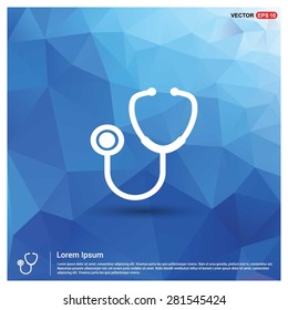 Stethoscope icon - abstract logo type icon - blue polygonal background. Vector illustration