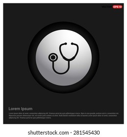 Stethoscope icon - abstract logo type icon - Realistic Silver metal button abstract black background. Vector illustration