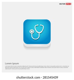 Stethoscope icon - abstract logo type icon - blue abstract 3d button with light board and shadow on gray background. Vector illustration