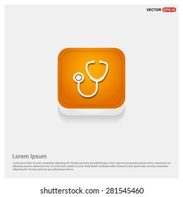 Stethoscope icon - abstract logo type icon - Orange abstract 3d button with light board and shadow on gray background. Vector illustration