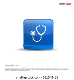 Stethoscope icon - abstract logo type icon - blue 3d button background. Vector illustration