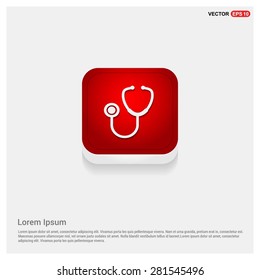 Stethoscope icon - abstract logo type icon - Red abstract 3d button with light board and shadow on gray background. Vector illustration
