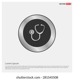 Stethoscope icon - abstract logo type icon - Realistic Silver metal button abstract background. Vector illustration