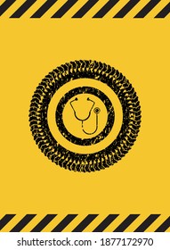 stethoscope icon black grunge emblem with yellow background. Vector Illustration. Detailed. 