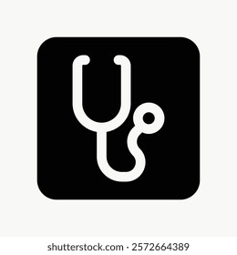 Stethoscope icon in black and white. Medical symbol, stethoscope silhouette. Healthcare and stethoscope design for medical themes. Simple icon vector element. Website UX UI icon.