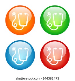 Stethoscope Icon Colorful Glass Button Icon Set.  Vector format, colors can be adjusted easily.