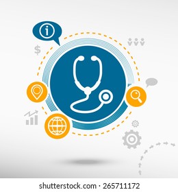 Stethoscope  icon and creative design elements. Flat design concept