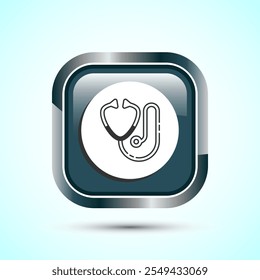 Stethoscope icon design illustration. Doctor stethoscope medical device icon, Gray Color Square Button Design