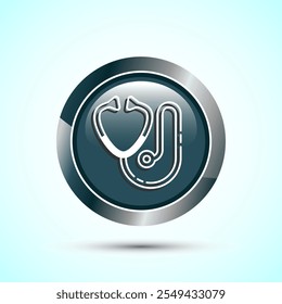 Stethoscope icon design illustration. Doctor stethoscope medical device icon, Gray Color Round Button Design
