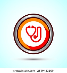 Stethoscope icon design illustration. Doctor stethoscope medical device icon, Orange Shadow Button Design
