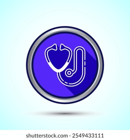 Stethoscope icon design illustration. Doctor stethoscope medical device icon, Blue Shadow Button Design