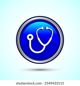 Stethoscope icon design illustration. Doctor stethoscope medical device icon, Blue Color Round Button Design