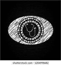 stethoscope icon drawn chalk emblem, retro style, chalk or chalkboard texture