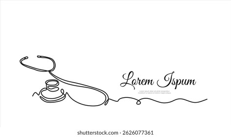 Stethoscope icon drawn with one line. Black outline of a stethoscope made with a single continuous line. Vector illustration.. Editable stroke.	