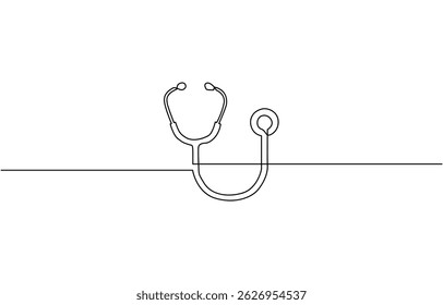 Ícone de estetoscópio desenhado com uma linha. Contorno preto de um estetoscópio, único uma linha Estetoscópio medicina linha única contínua arte silhueta em pro.