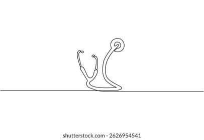 Ícone de estetoscópio desenhado com uma linha. Contorno preto de um estetoscópio, único uma linha Estetoscópio medicina linha única contínua arte silhueta em pro.